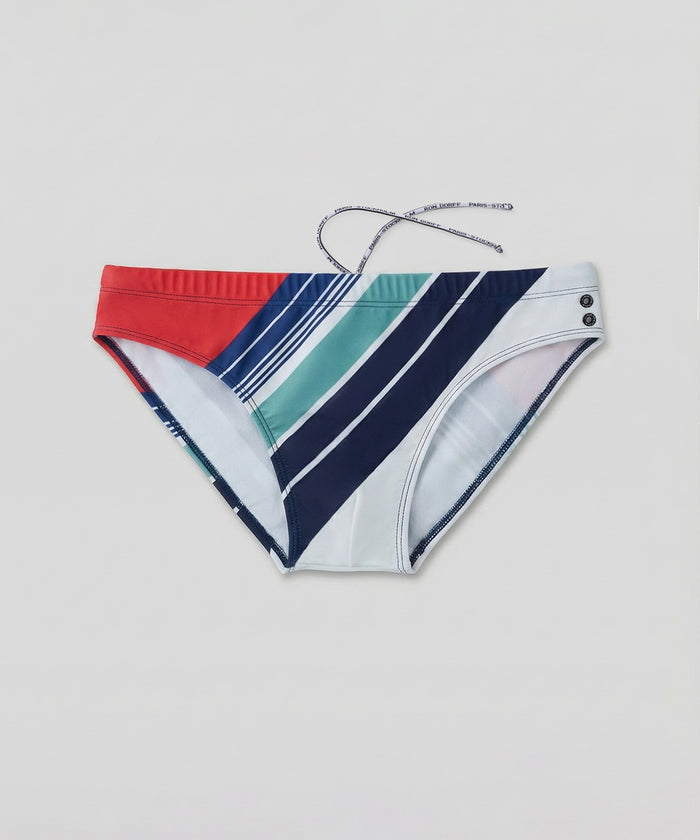 Enganliegende Badehose mit Retro-Streifen: Knallrot