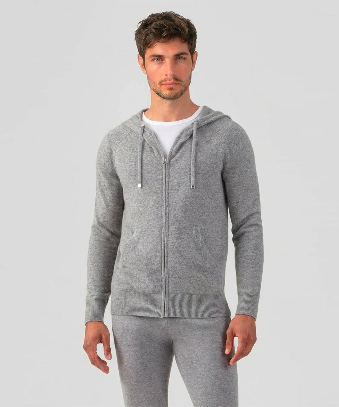 Cashmere Zipped Hoodie: Grey Melange