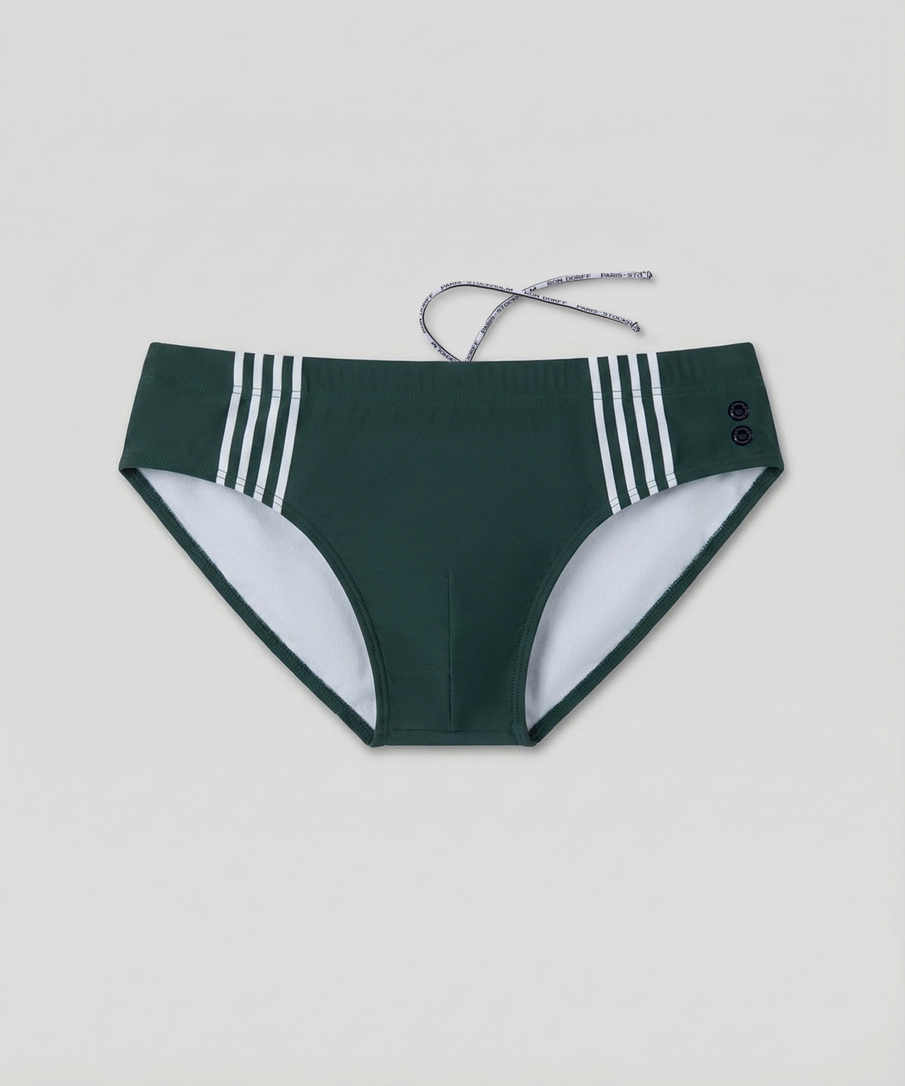 Swim Briefs w. Placed Vertical Thin Stripes: Court Green