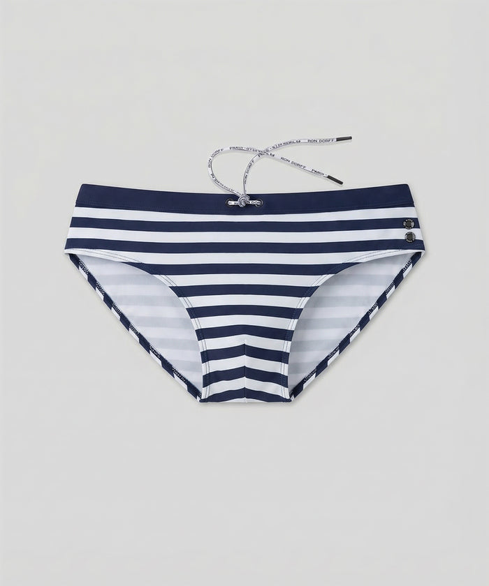 Badehose Querstreifen mit Bund: Marineblau/Weiß
