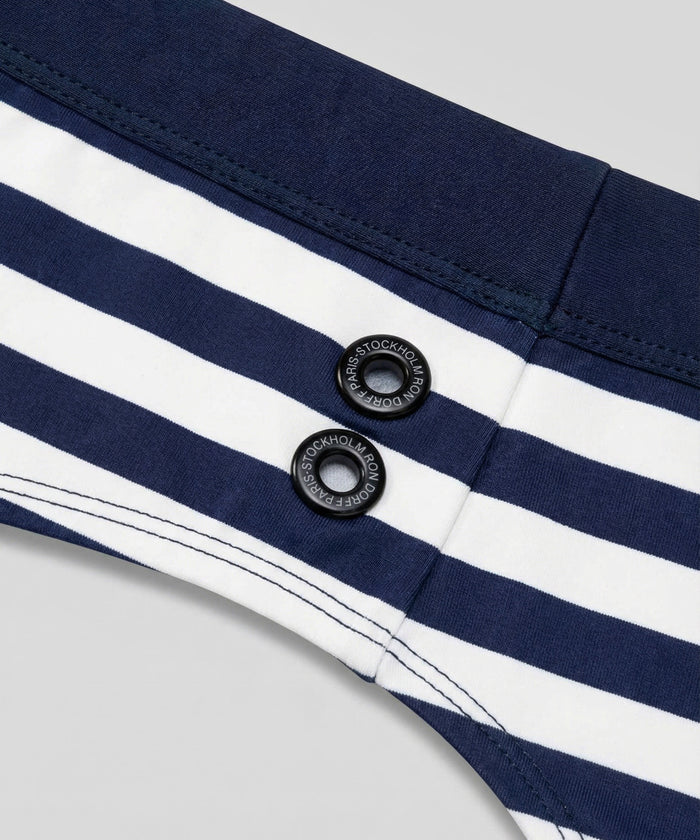 Badehose Querstreifen mit Bund: Marineblau/Weiß