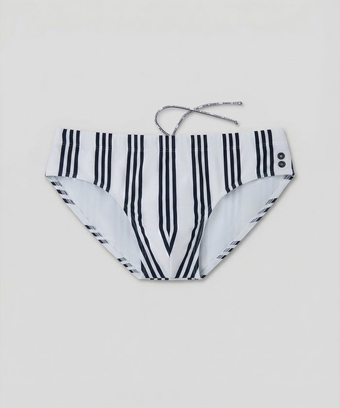 Swim Briefs w. Vertical Thin Stripes: White