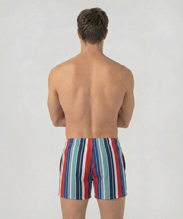 Badeshorts mit Retro-Streifen: Knallrot