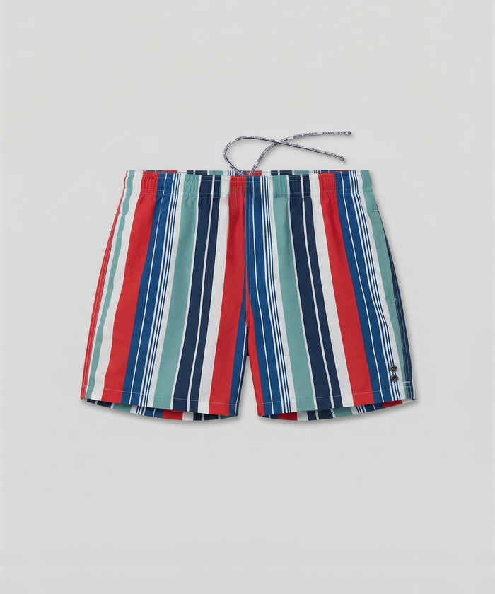 Badeshorts mit Retro-Streifen: Knallrot