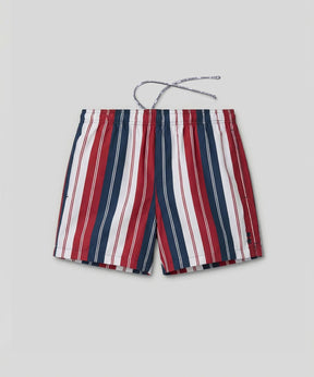 Swim Shorts w. Irregular Stripes: Red