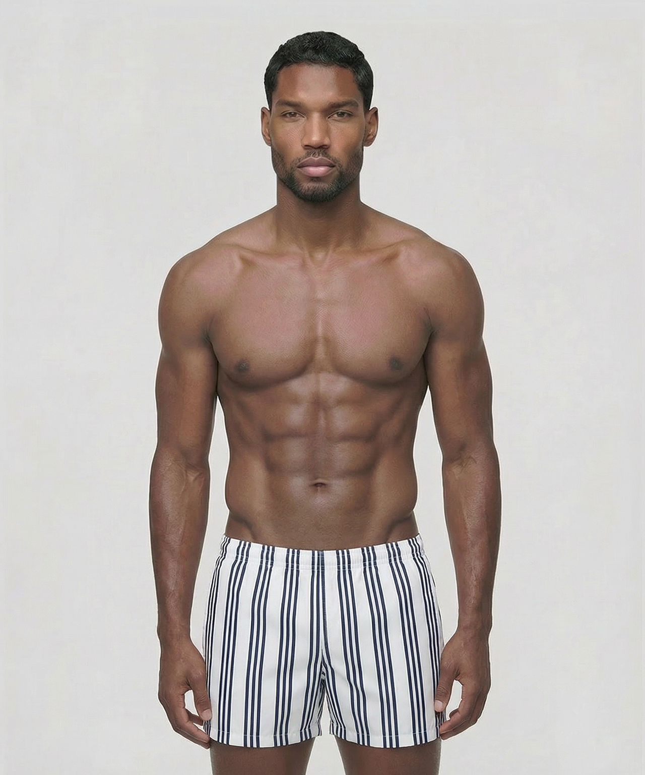 Swim Shorts w. Vertical Thin Stripes: White