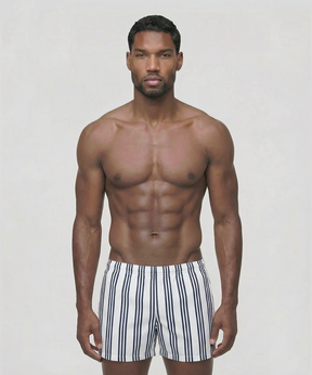 Swim Shorts w. Vertical Thin Stripes: White