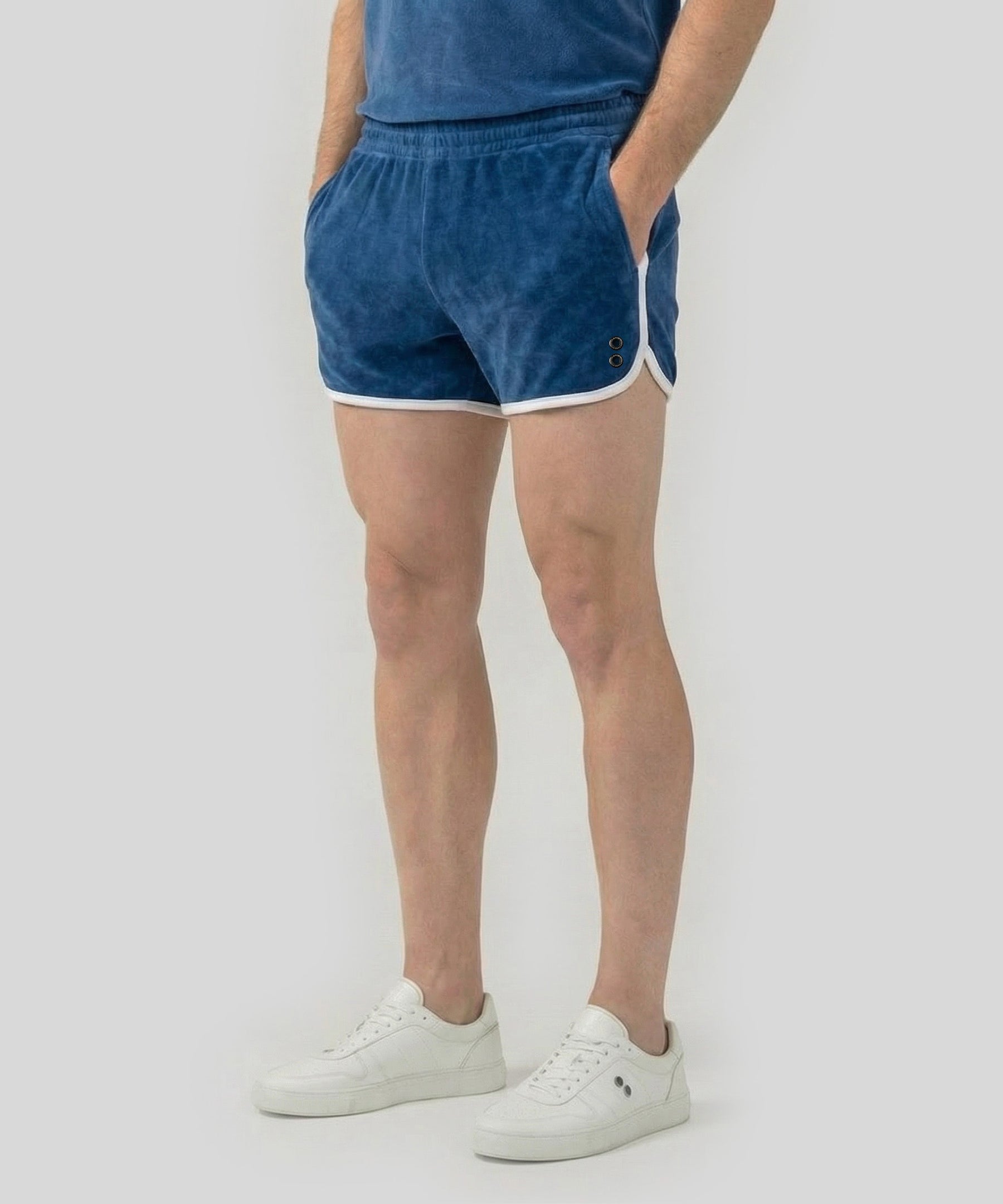 Cotton Terry Marathon Exerciser Shorts: Bleu