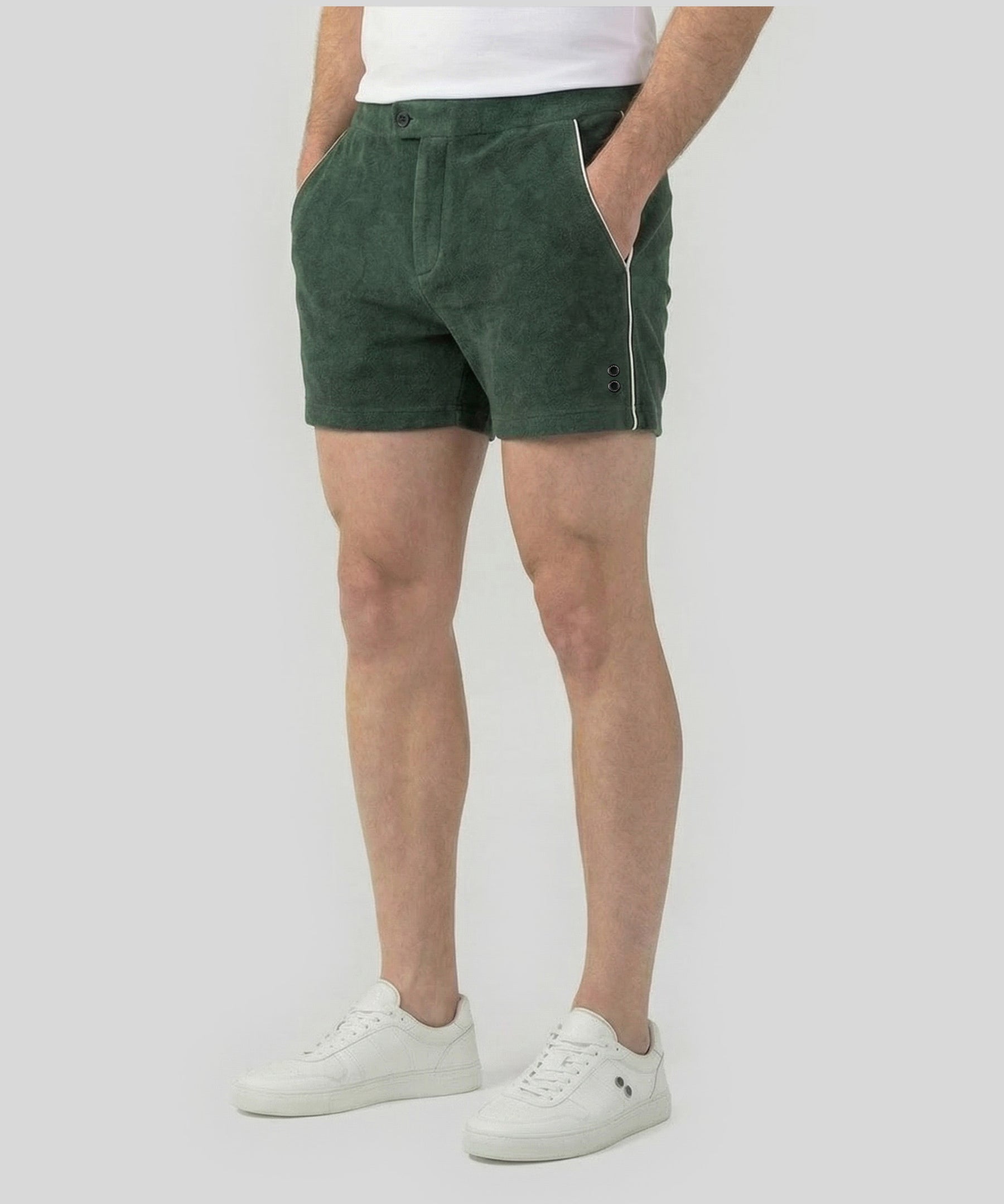 Cotton Terry Tennis Shorts w. Piping: Green Court