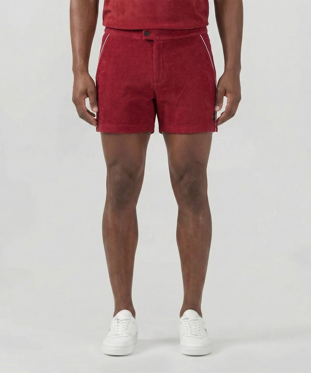 Tennis Short en coton terry avec piping: Rouge