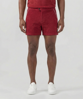 Tennis Short en coton terry avec piping: Rouge
