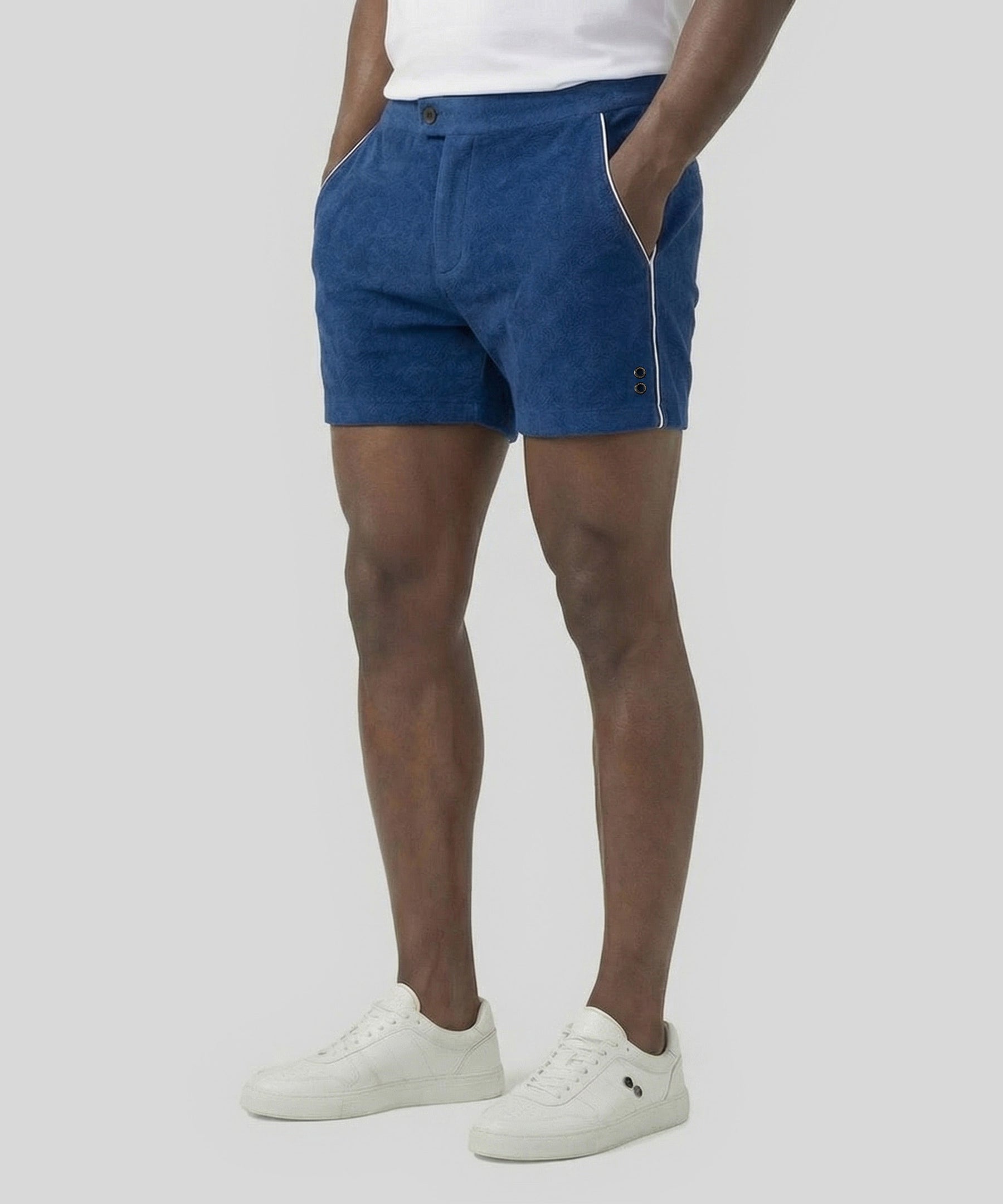 Tennis Short en coton terry avec piping: Bleu