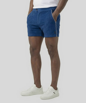 Tennis Short en coton terry avec piping: Bleu