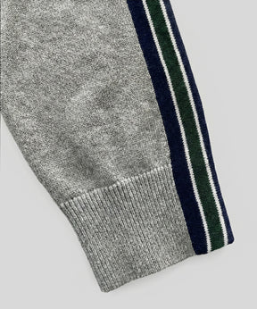 Cotton Cashmere Sweater w. Stripes: Grey Melange