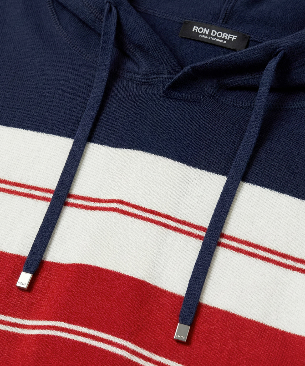 Baumwoll-Kapuzenpullover m. Streifen: Marine