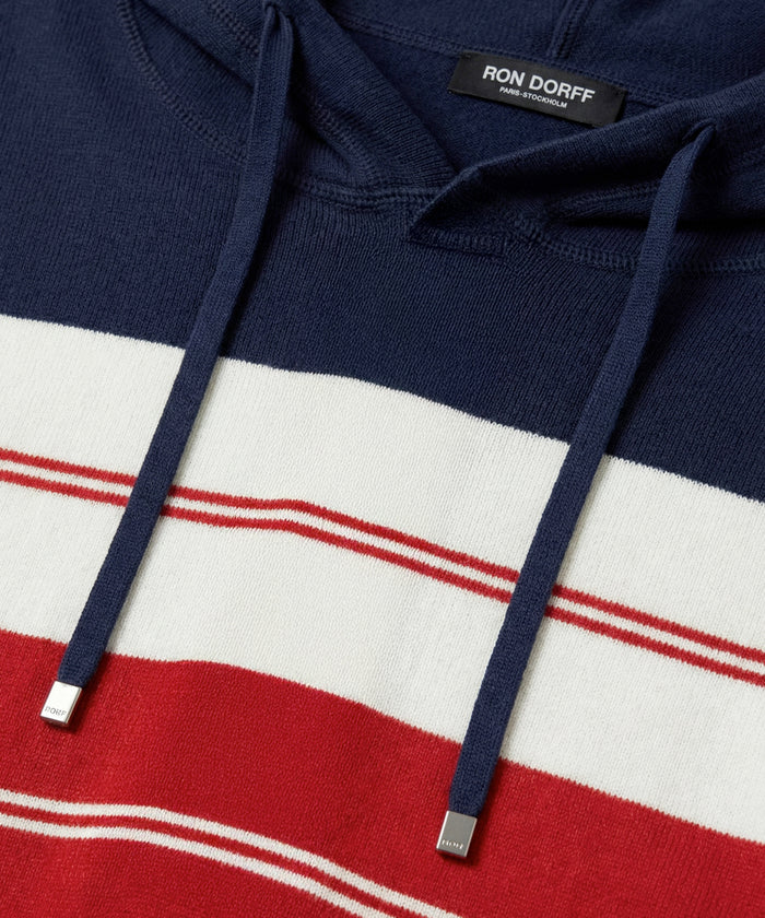 Baumwoll-Kapuzenpullover m. Streifen: Marine
