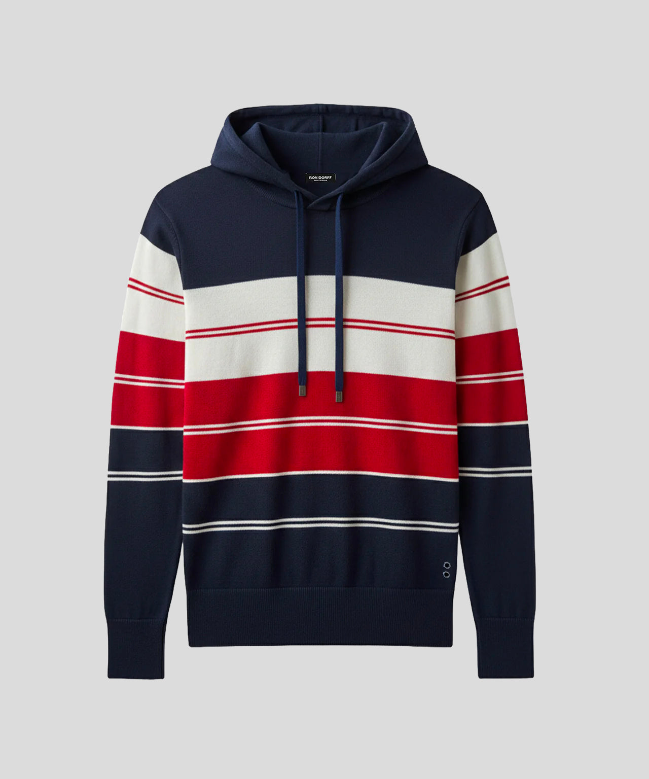 Baumwoll-Kapuzenpullover m. Streifen: Marine