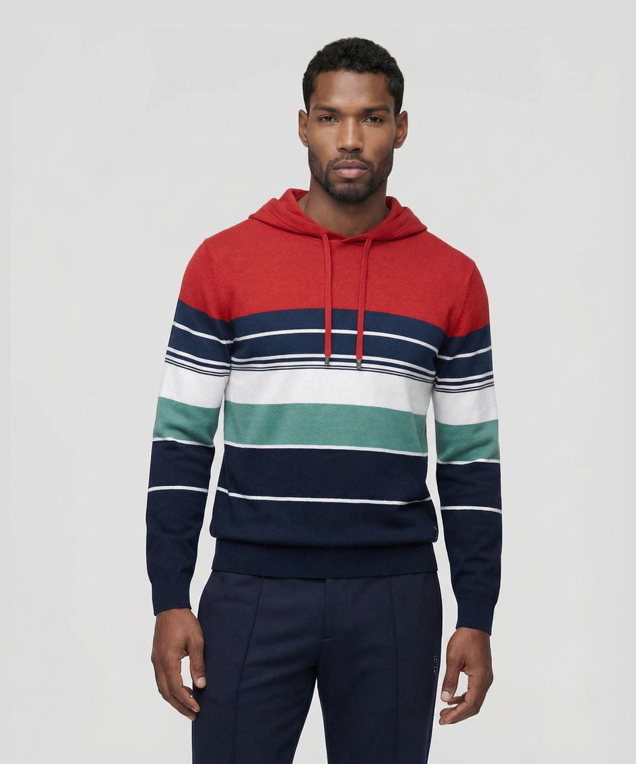 Pull à capuche en coton à rayures rétro: Rouge choc