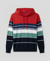 Pull à capuche en coton à rayures rétro: Rouge choc