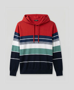 Cotton Hoodie w. Retro Stripes: Shocking Red
