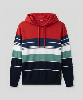 Pull à capuche en coton à rayures rétro: Rouge choc