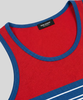 Organic Cotton Tank Top w. Retro Stripes: Shocking Red