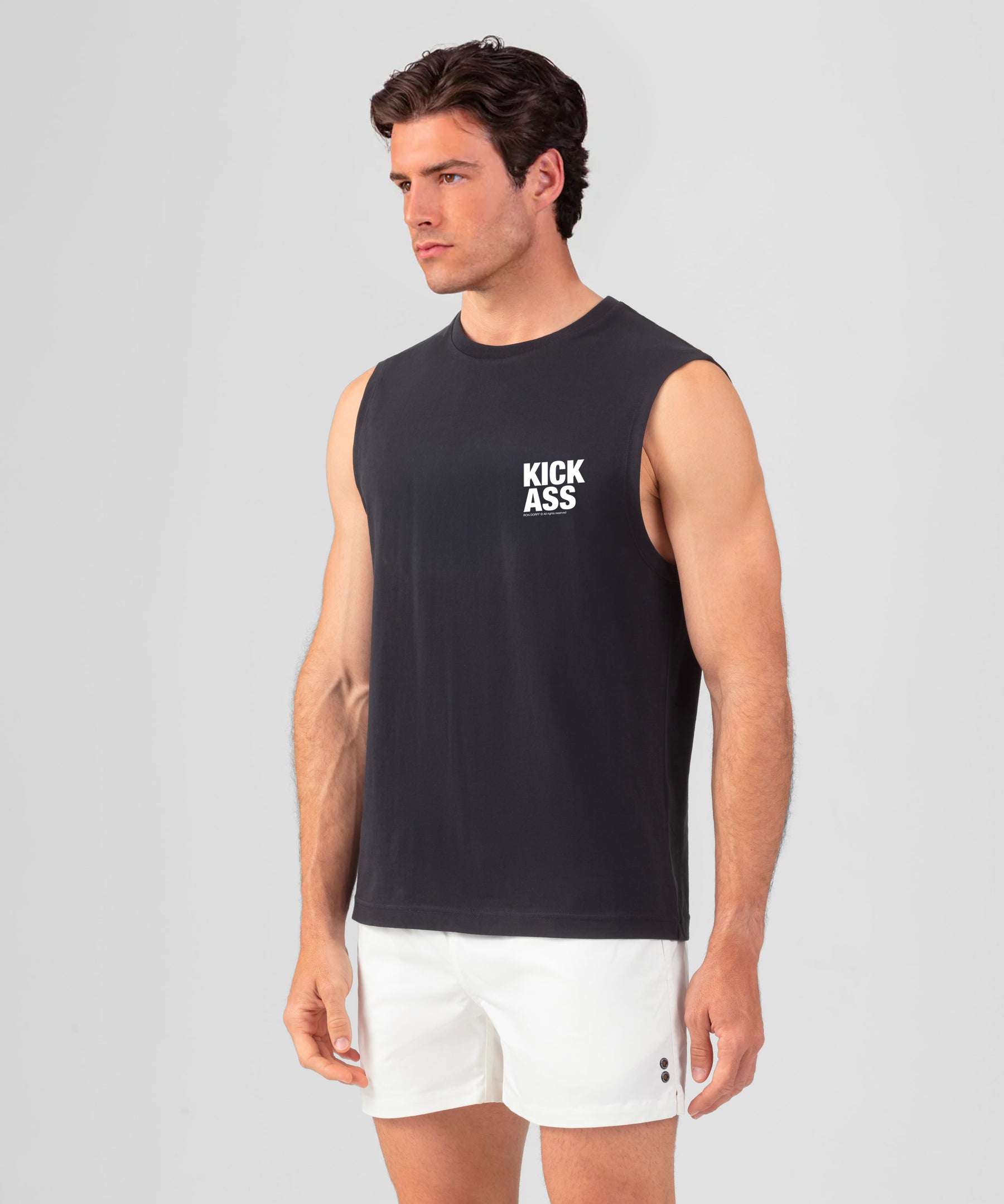 T-Shirt sans manches en coton bio "KICK ASS": Noir