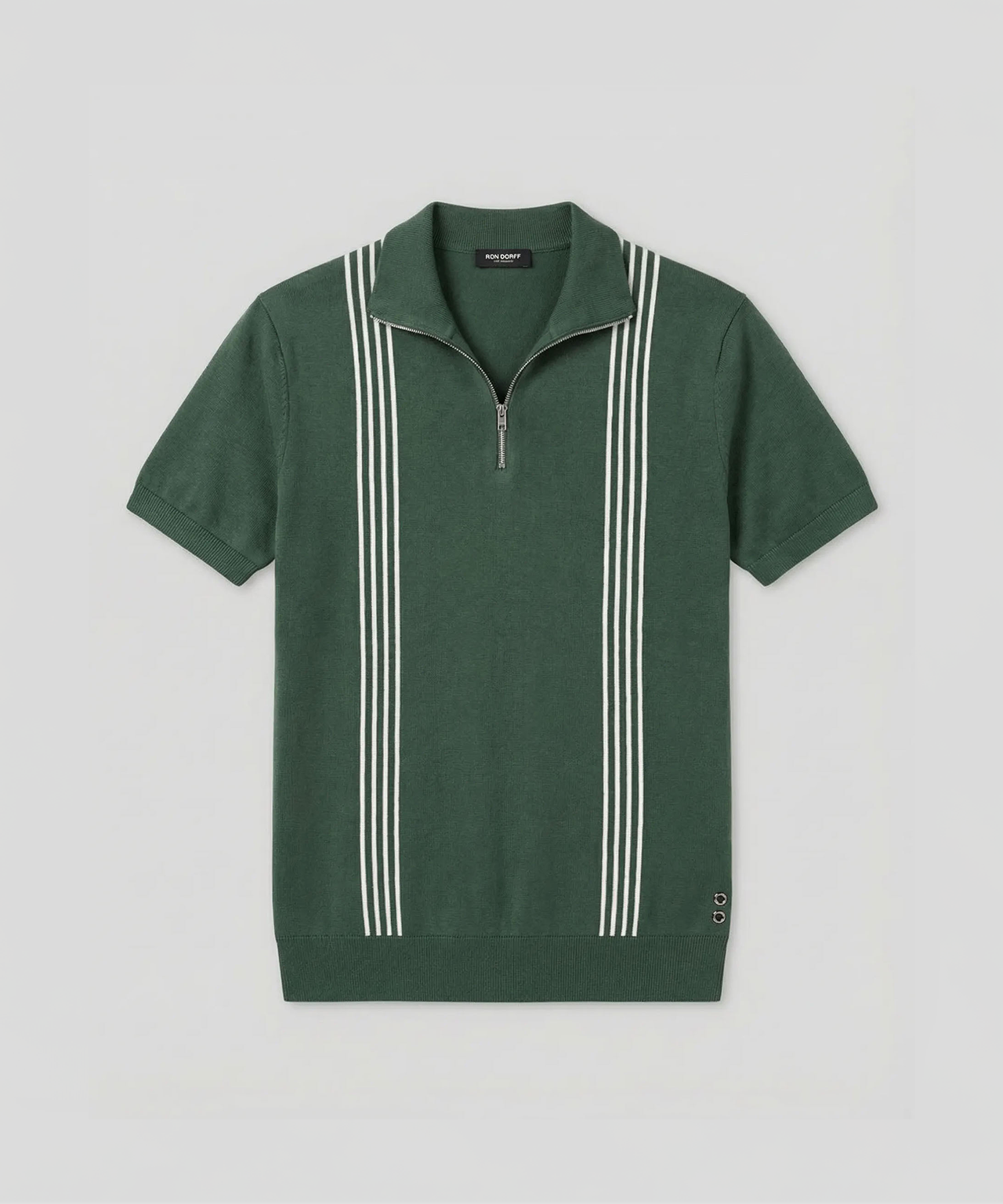 Polo col zippé en coton soie à rayures: Vert court