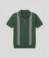 Polo col zippé en coton soie à rayures: Vert court