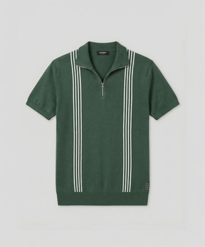 Polo col zippé en coton soie à rayures: Vert court