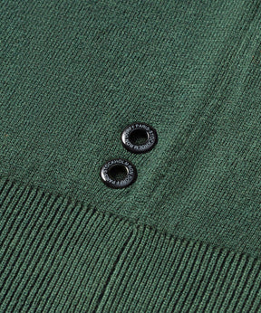 Cotton-Silk Zip Collar Polo w. Stripes: Court Green