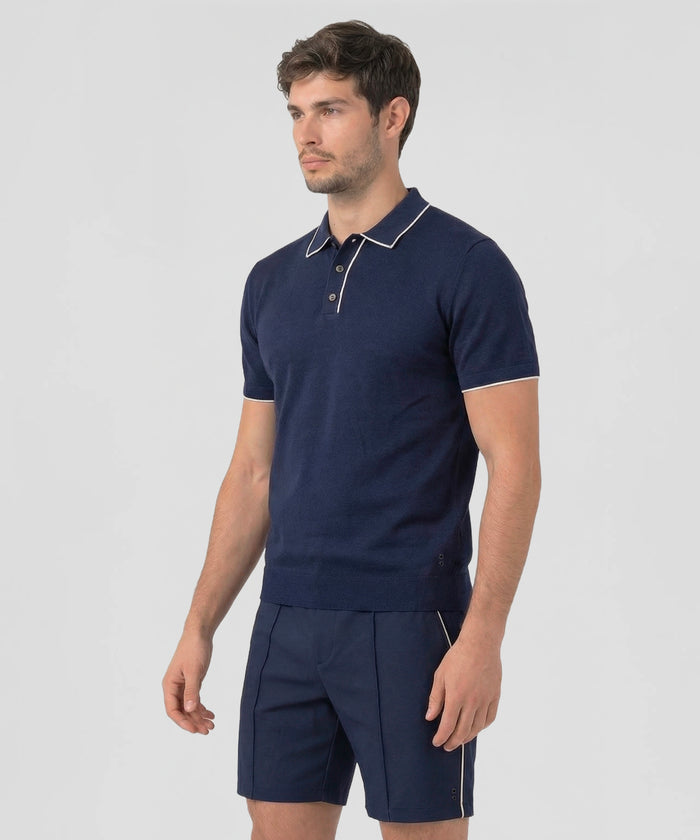 Polo en coton soie: Bleu marine