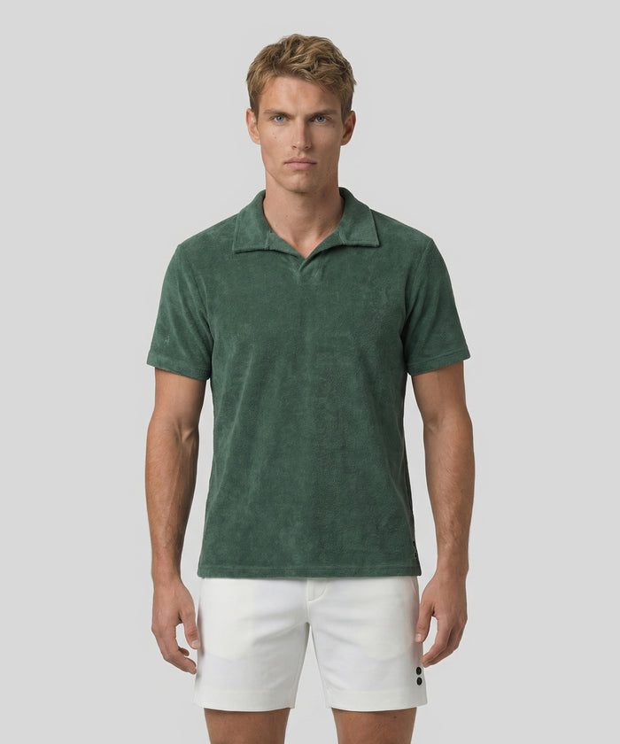 Polo col V en coton terry: Vert court