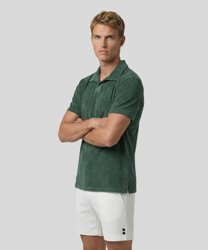 Polo col V en coton terry: Vert court