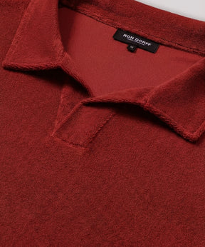 Polo col V en coton terry: Rouge