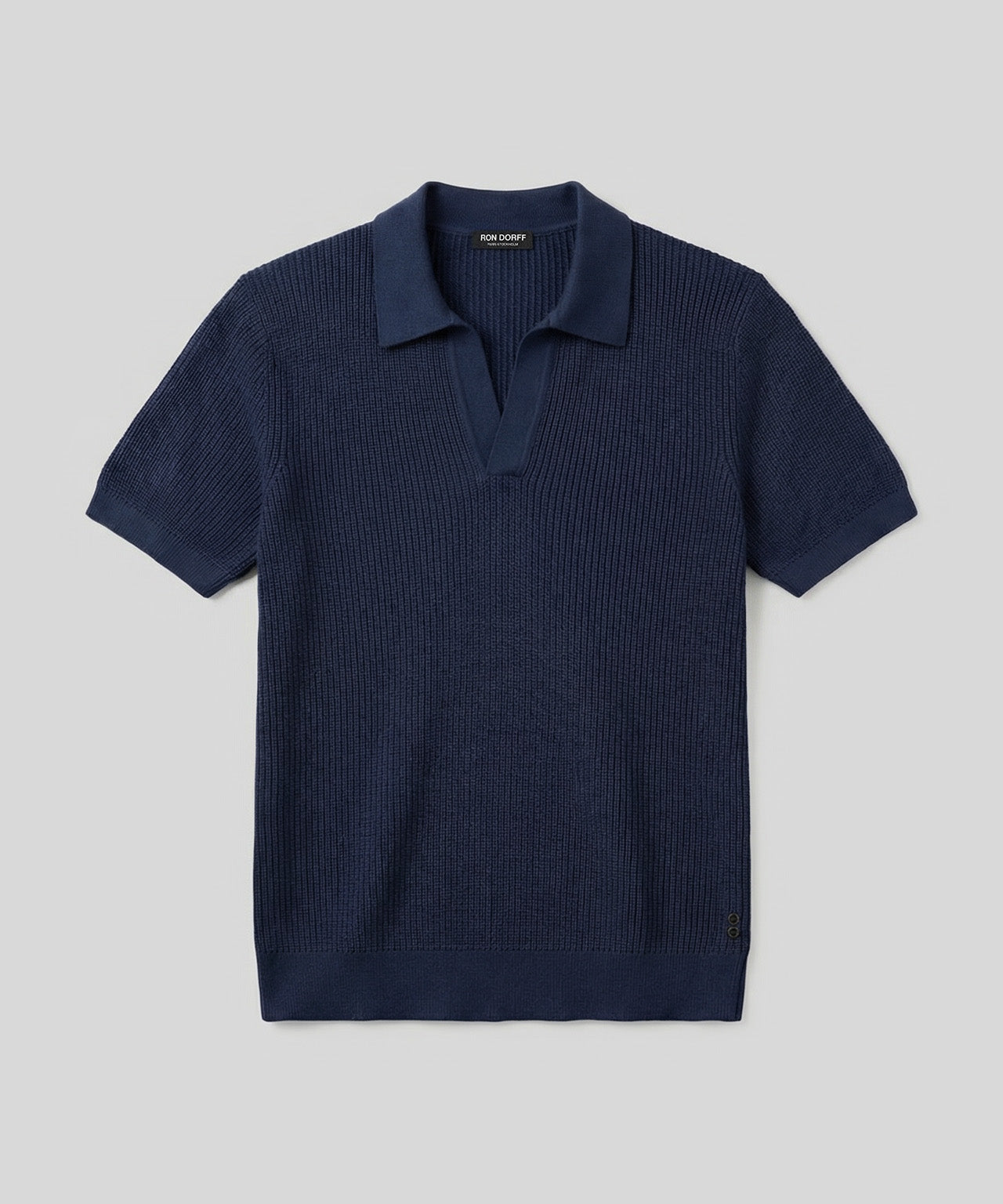 Knitted V Neck Polo: Navy