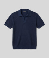 Knitted V Neck Polo: Navy