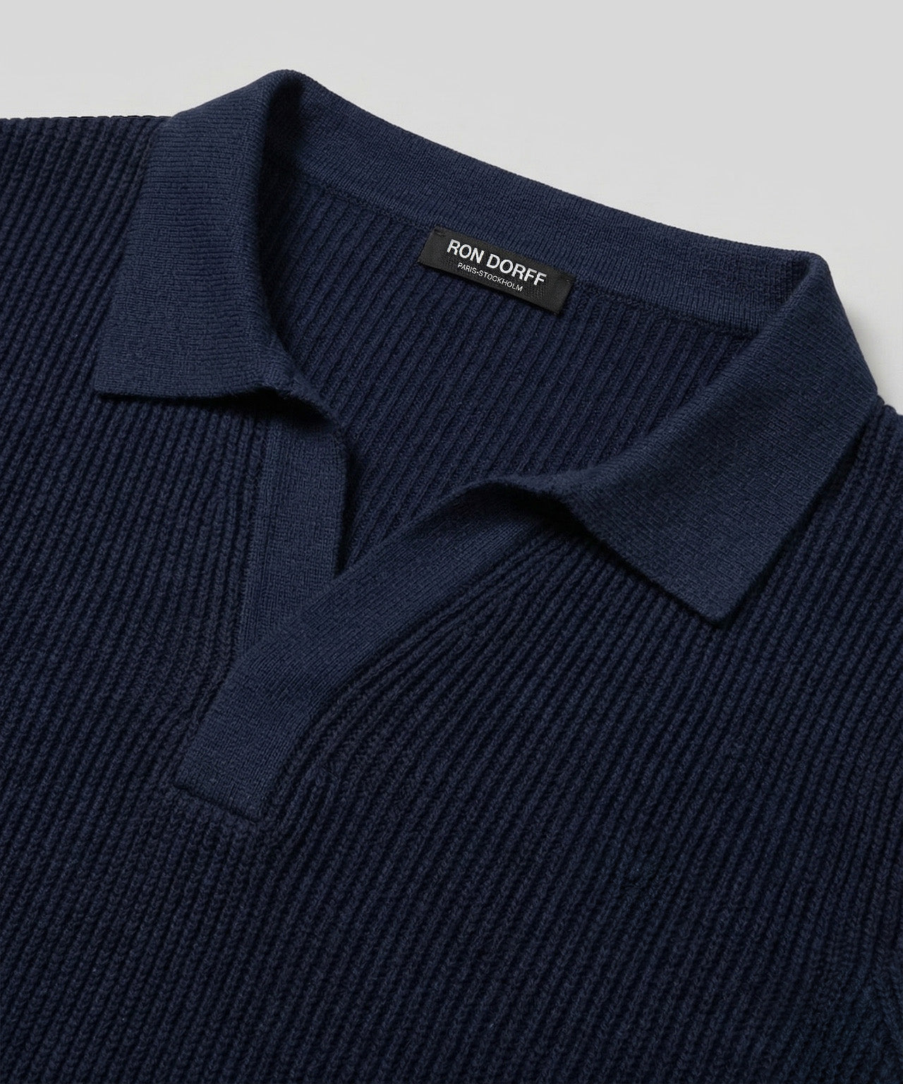 Knitted V Neck Polo: Navy