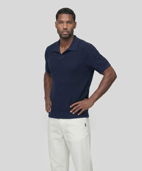 Knitted V Neck Polo: Navy