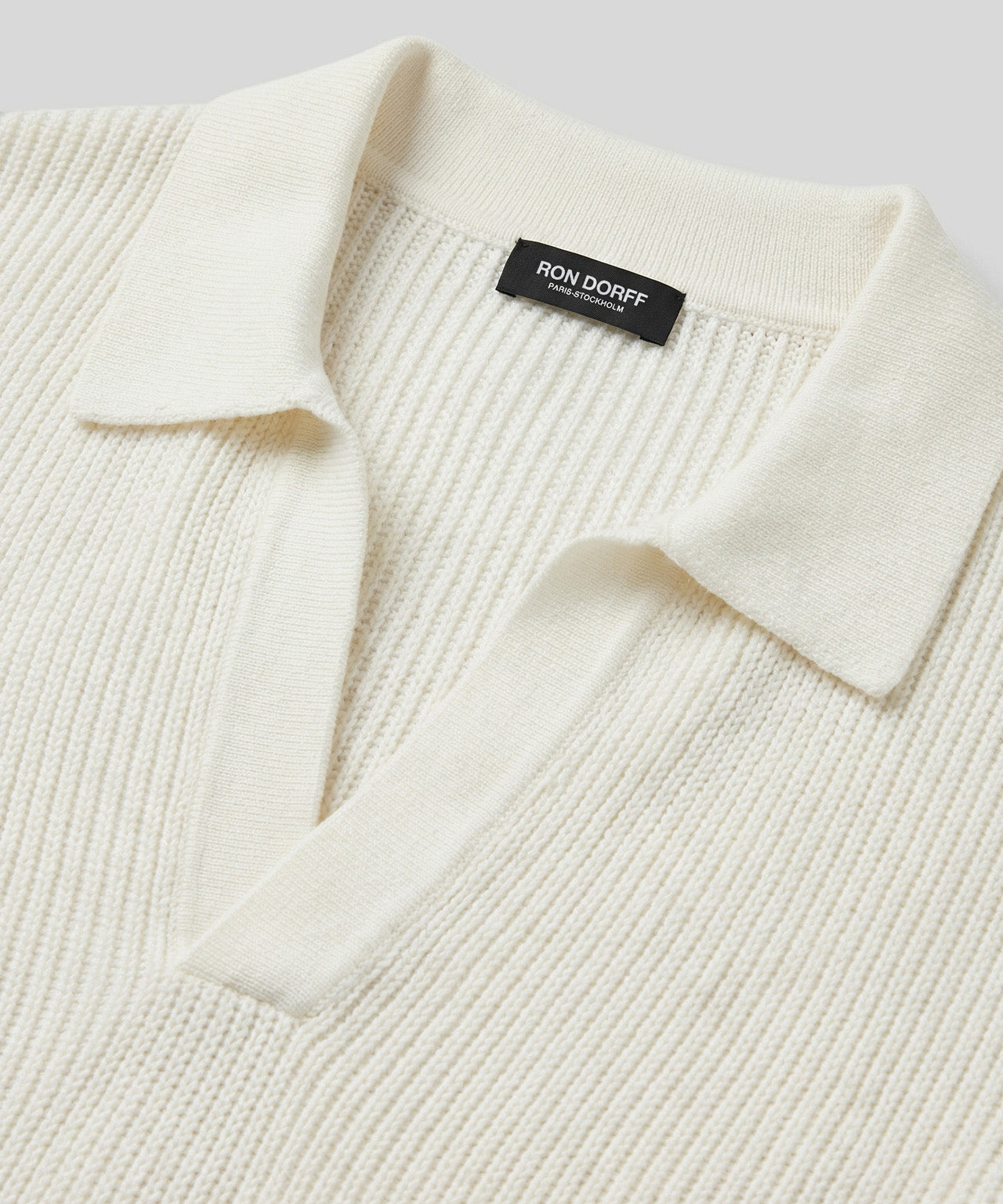 Knitted V Neck Polo: Off White