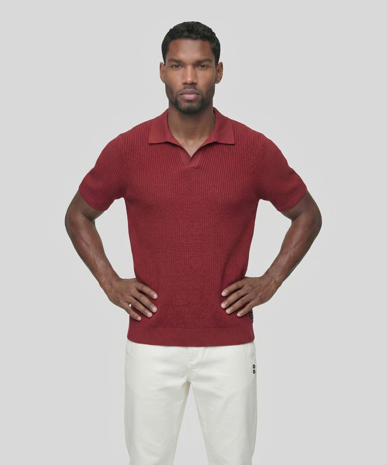 Polo col V en maille: Rouge