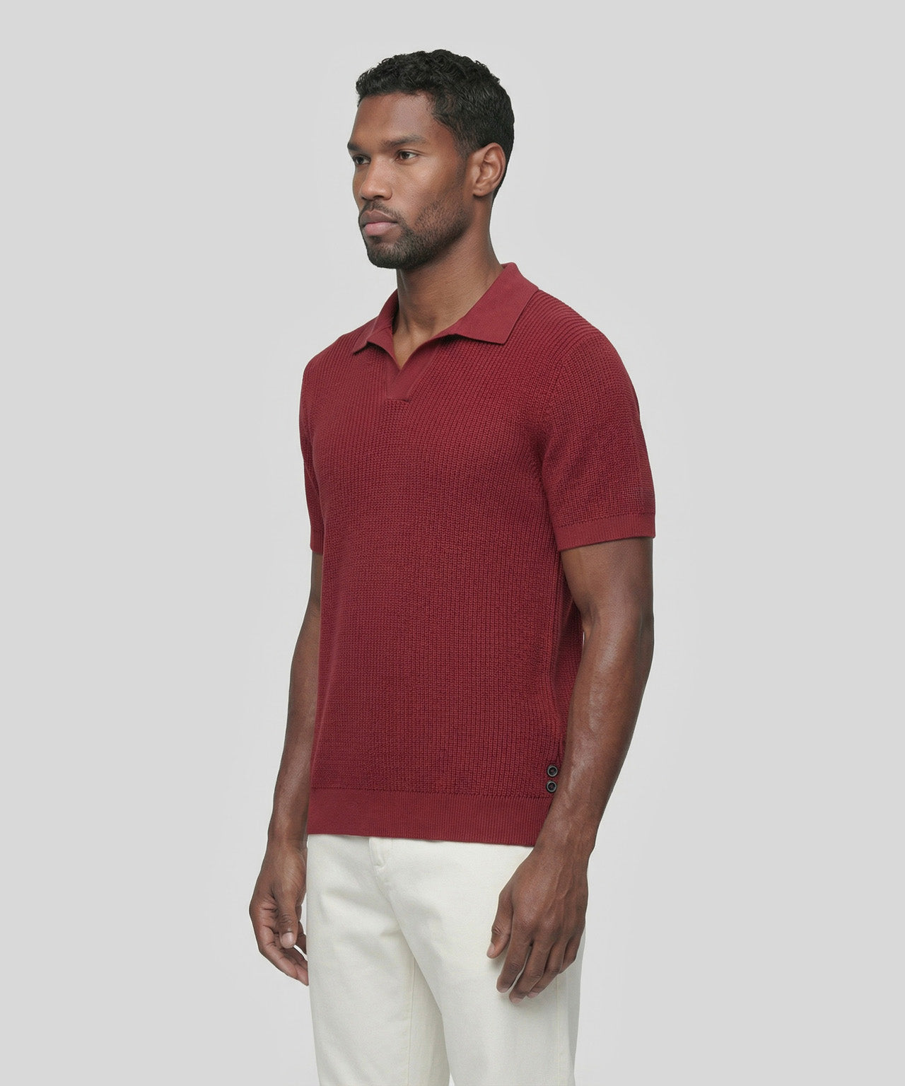 Knitted V Neck Polo: Red