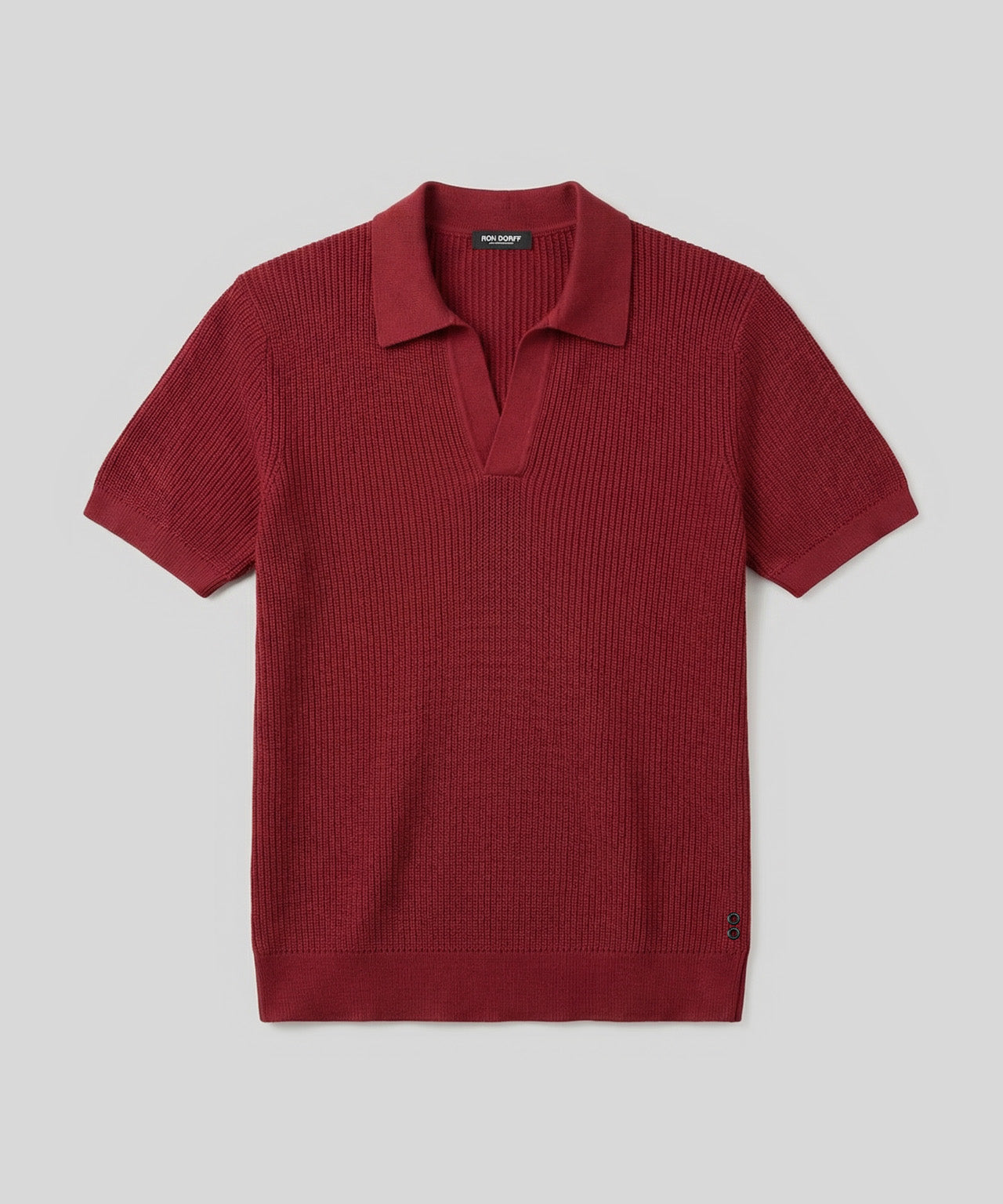 Knitted V Neck Polo: Red