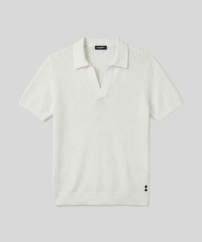 Knitted V Neck Polo: Off White