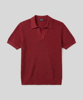Knitted V Neck Polo: Red