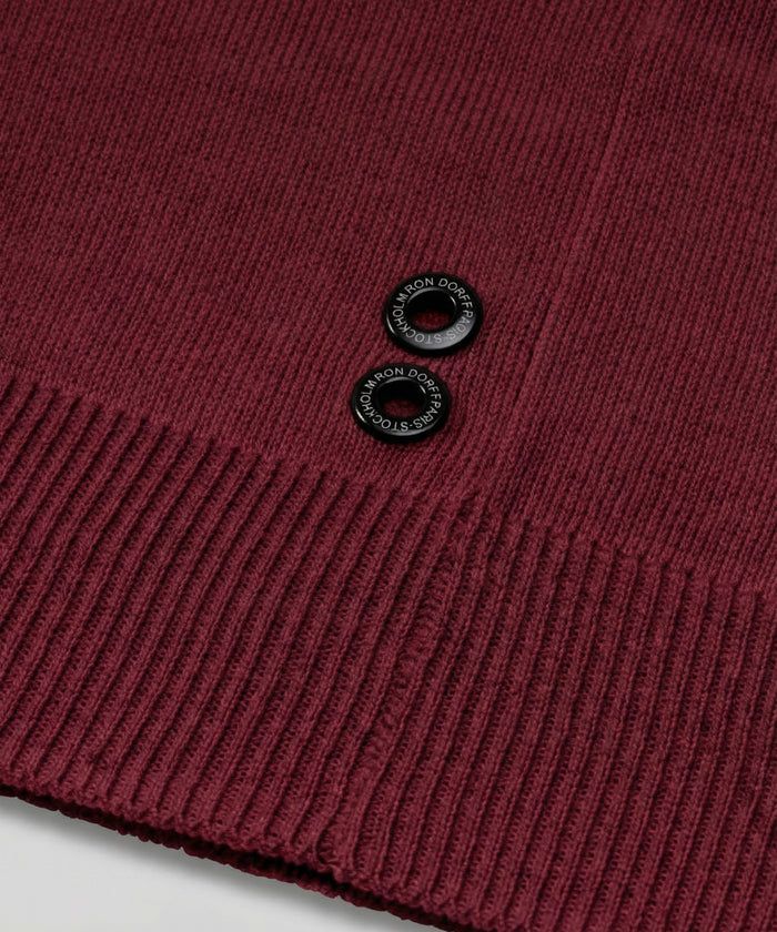 Knitted V Neck Polo: Red