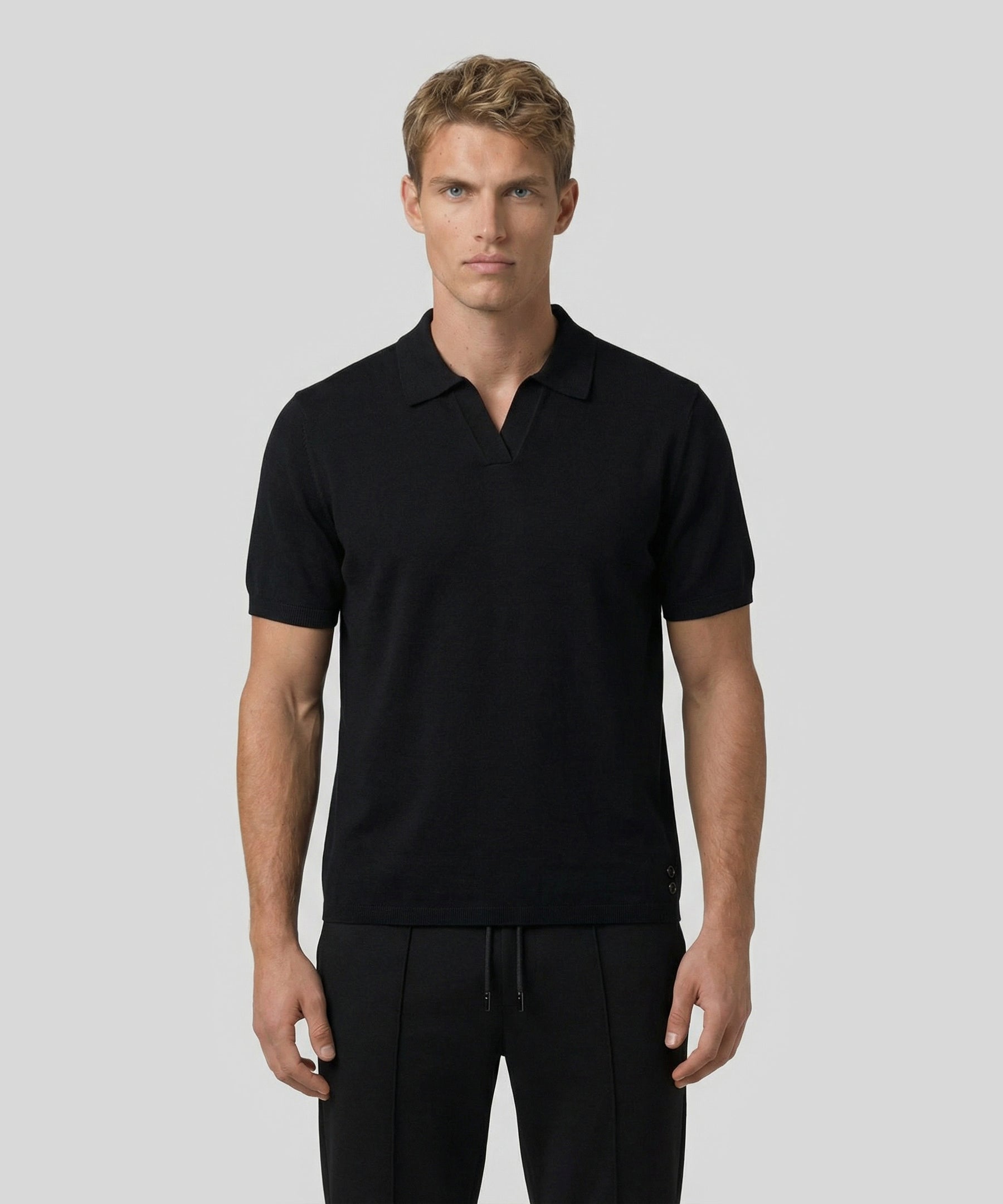 Cotton Linen Polo: Black