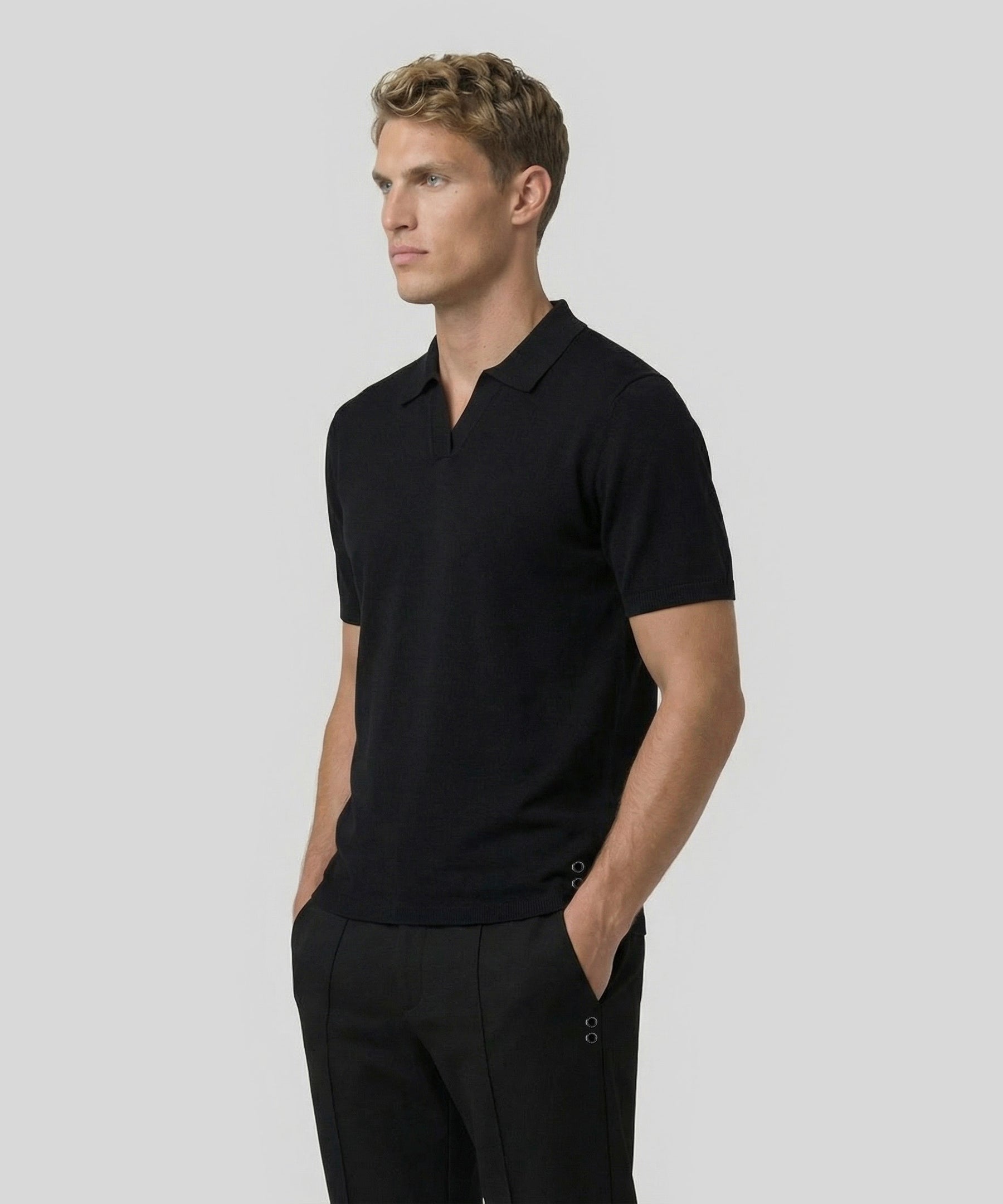 Polo en coton lin: Noir