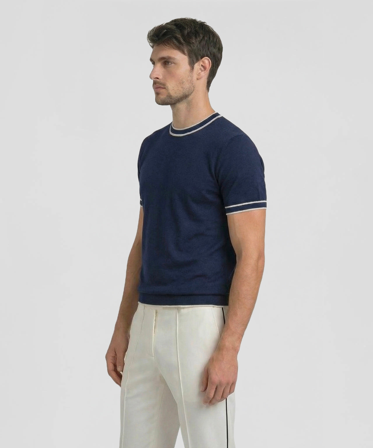 T-shirt en maille fine: Bleu marine