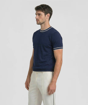 T-shirt en maille fine: Bleu marine